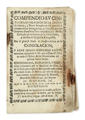 PHILIPPINES  (ARCHCONFRATERNITY OF OUR LADY OF CONSOLATION.) Compendio Sucinto de los Milagros [etc.]. 1750